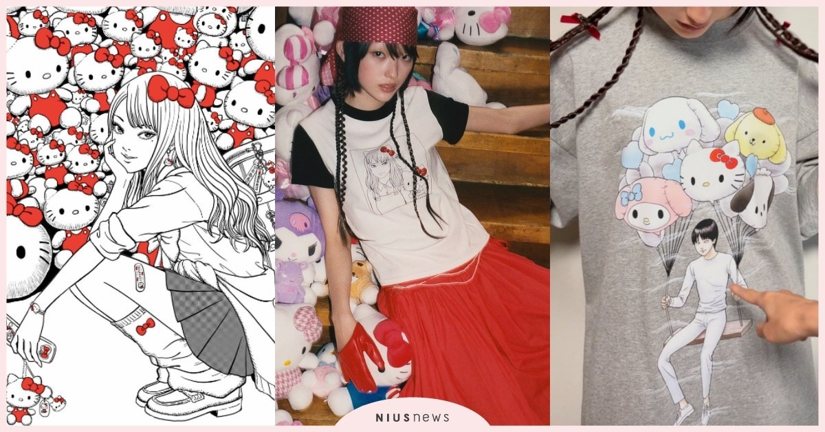 富江合體Hello Kitty！韓牌聯名「伊藤潤二×三麗鷗」超狂服飾開賣，人頭氣球變超萌 富江Hello Kitty、富江聯名、Hello Kitty聯名、伊藤潤二聯名、韓國品牌伊藤潤二聯名、伊藤潤二三麗鷗聯名、三麗鷗聯名服飾